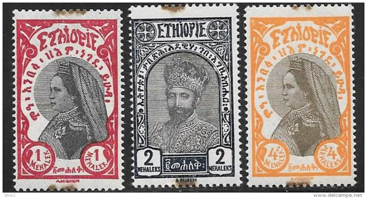 Ethiopia Scott #158-60 Mint Hinged  Zauditu And Tafari, 1928, Edge Stains - Ethiopia