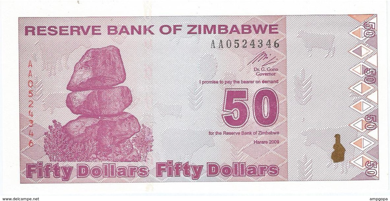 Zimbabue - Zimbabwe 50 Dollars 2009 Pick 96 Serie AA UNC - Zimbabwe