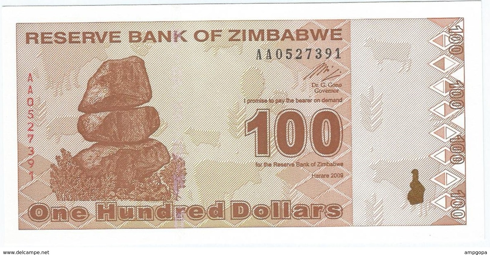 Zimbabue - Zimbabwe 100 Dollars 2009 Pick 97 Serie AA UNC - Zimbabwe