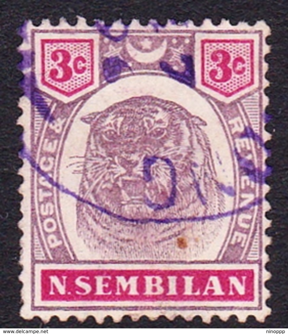 Malaysia-Negri Sembilan SG 7 1895 Tiger 3c Dull Purple And Carmine, Used - Negri Sembilan