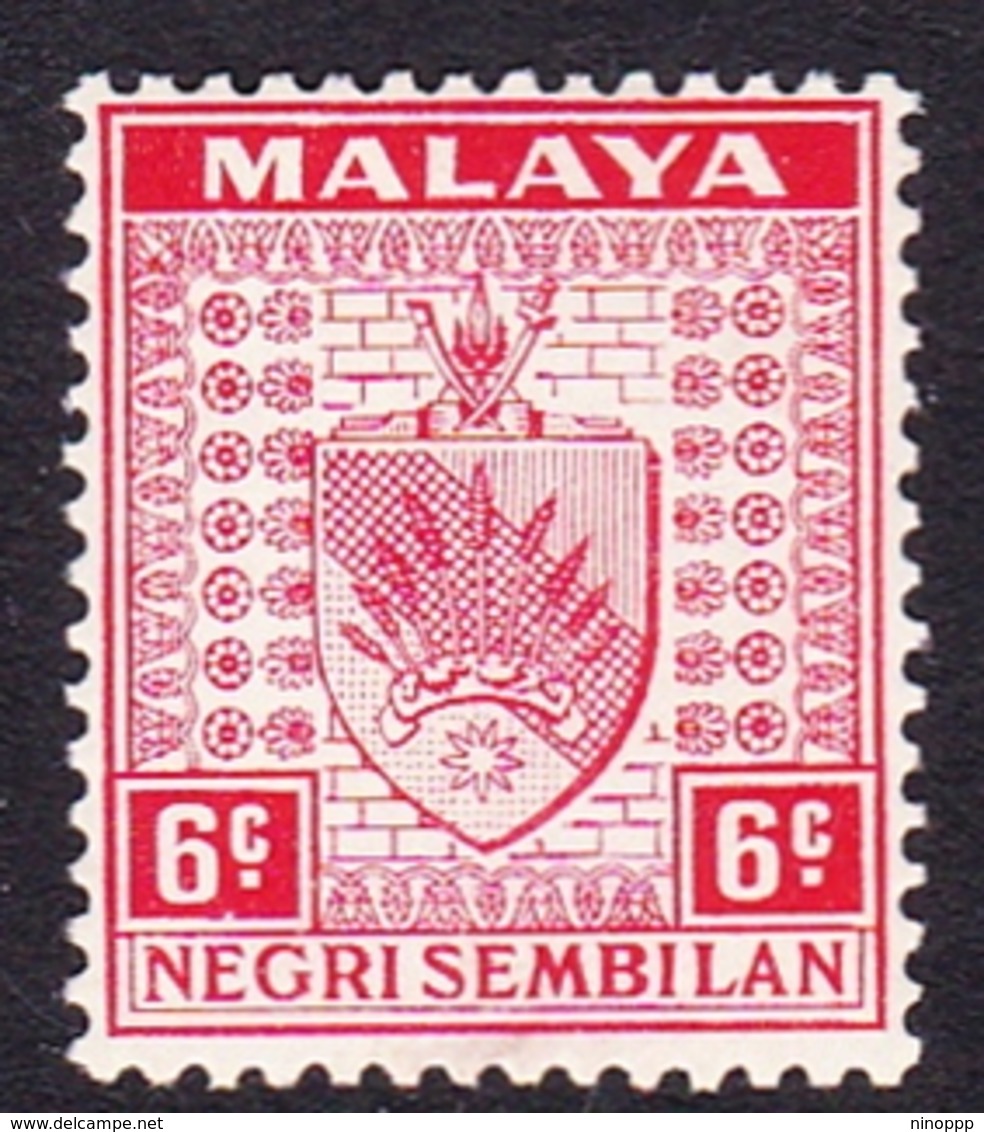 Malaysia-Negri Sembilan SG 27 1937 Arms, 6c Scarlet, Mint Hinged - Negri Sembilan