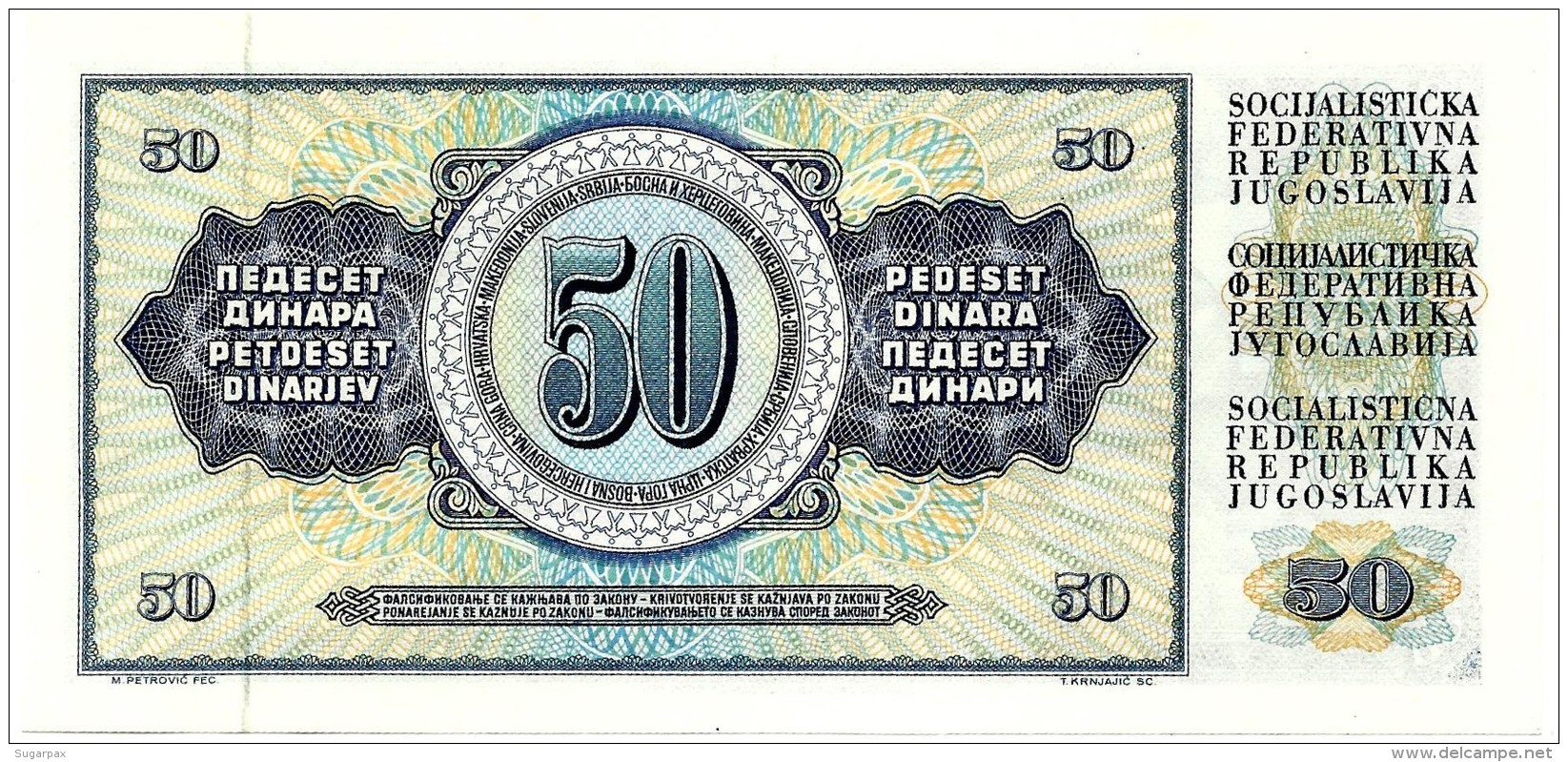 YUGOSLAVIA - 50 Dinara - 01/05/1968 - P 83.c - Sign. 7  - Unc. - Serie AC - 7 Digit Serial # With Security Thread - Yugoslavia