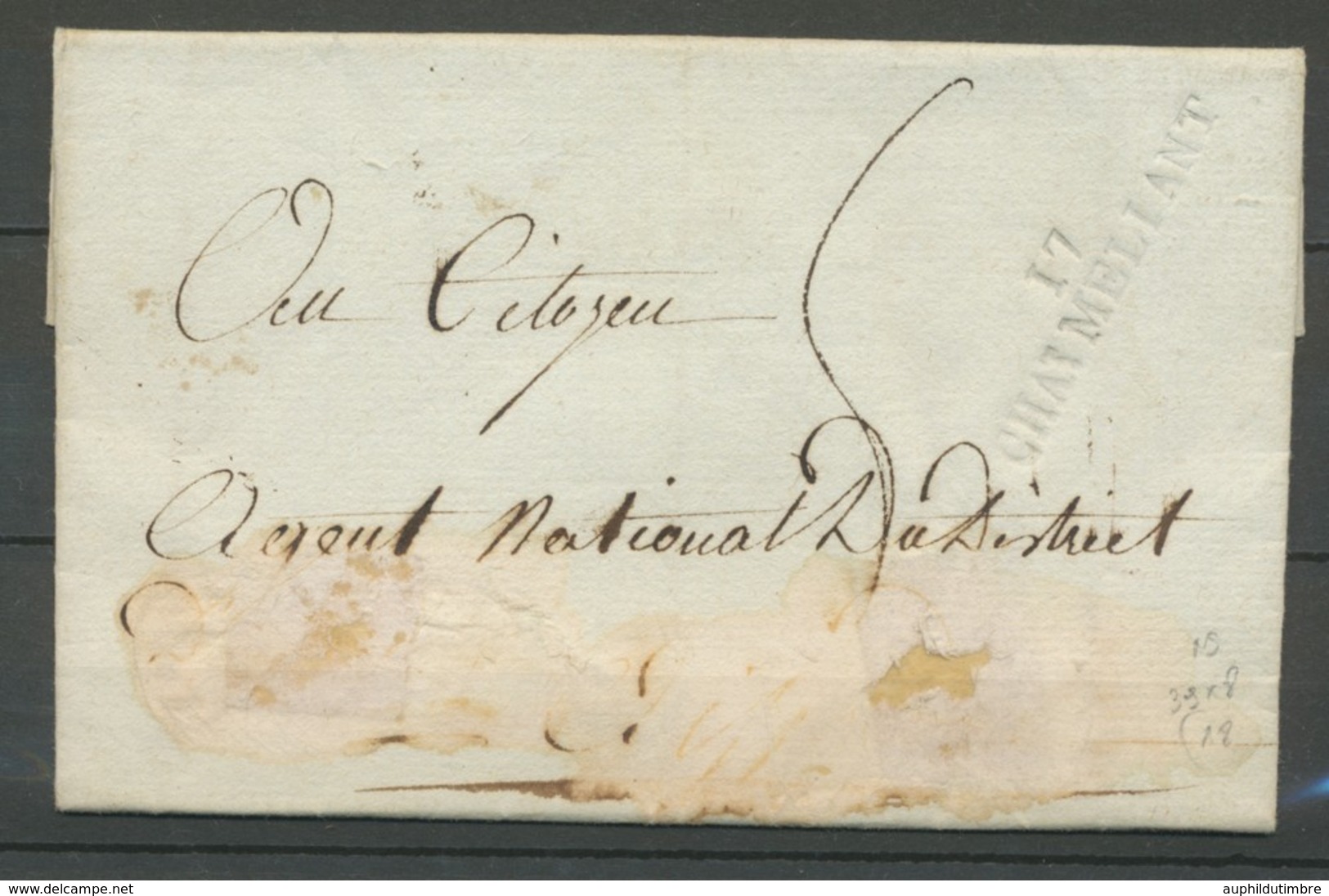 1794 Lettre Marque Linéaire 17 Chat Meliant NS CHER(17) Indice 18 X2144 - 1701-1800: Précurseurs XVIII