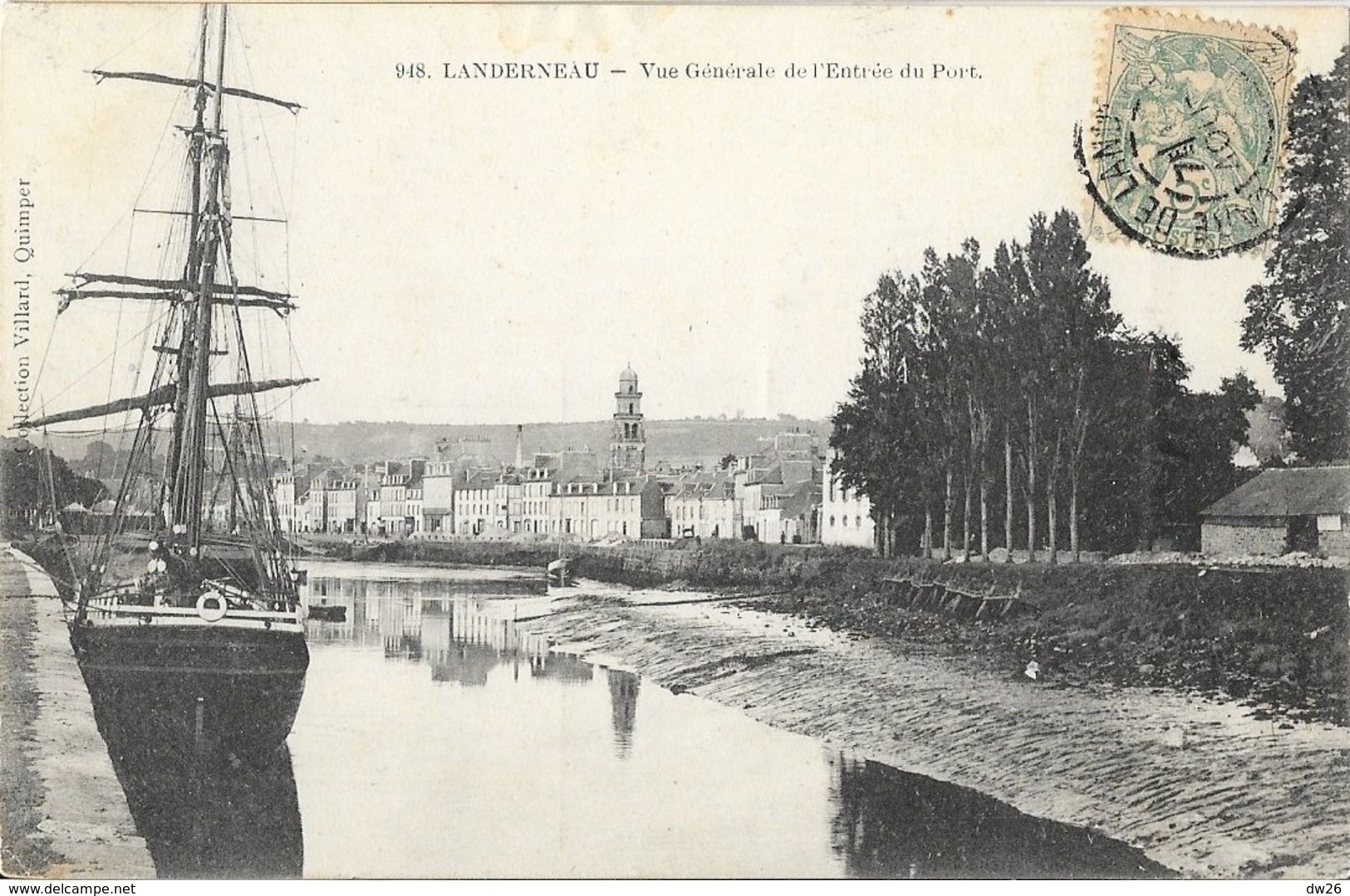 Landerneau (Finistère) - Vue Générale De L'entrée Du Port, Voilier à Quai - Collection Villard - Landerneau