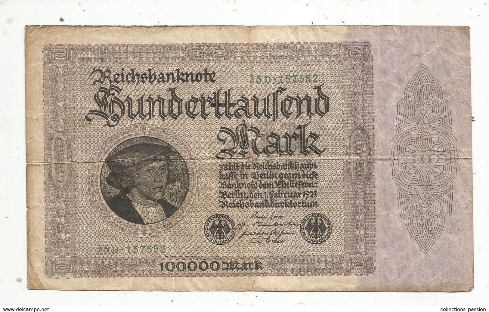 Billet , ALLEMAGNE , Reichsbanknote , 1923 , 100000 MARK, 2 Scans , Frais Fr 1.45 E - 100000 Mark