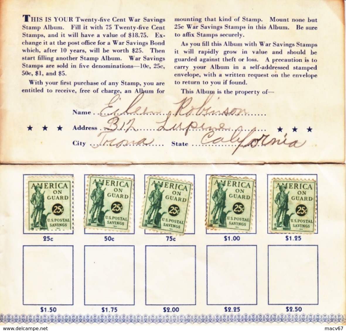 U.S. P S 12   WAR SAVINGS BOOKLET  W / 5  STAMPS 2 SCANS - Unclassified