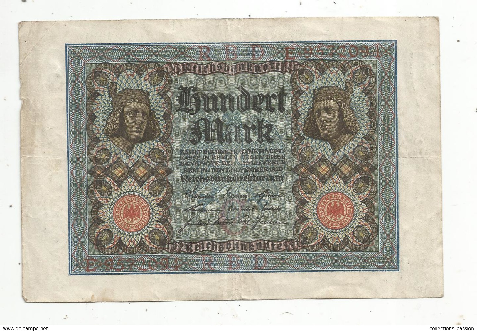 Billet , ALLEMAGNE , Reichsbanknote , 1920 , 100 MARK, 2 Scans , Frais Fr 1.45 E - 100 Mark