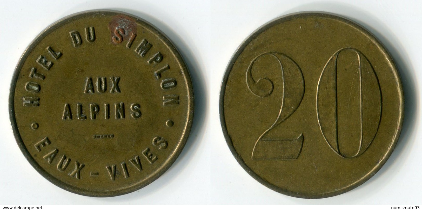 N93-0488 - Monnaie De Nécessité - Suisse - Genève - Eaux-Vives - Hôtel Du Simplon - Aux Alpins - 20 Centimes - Monetary /of Necessity