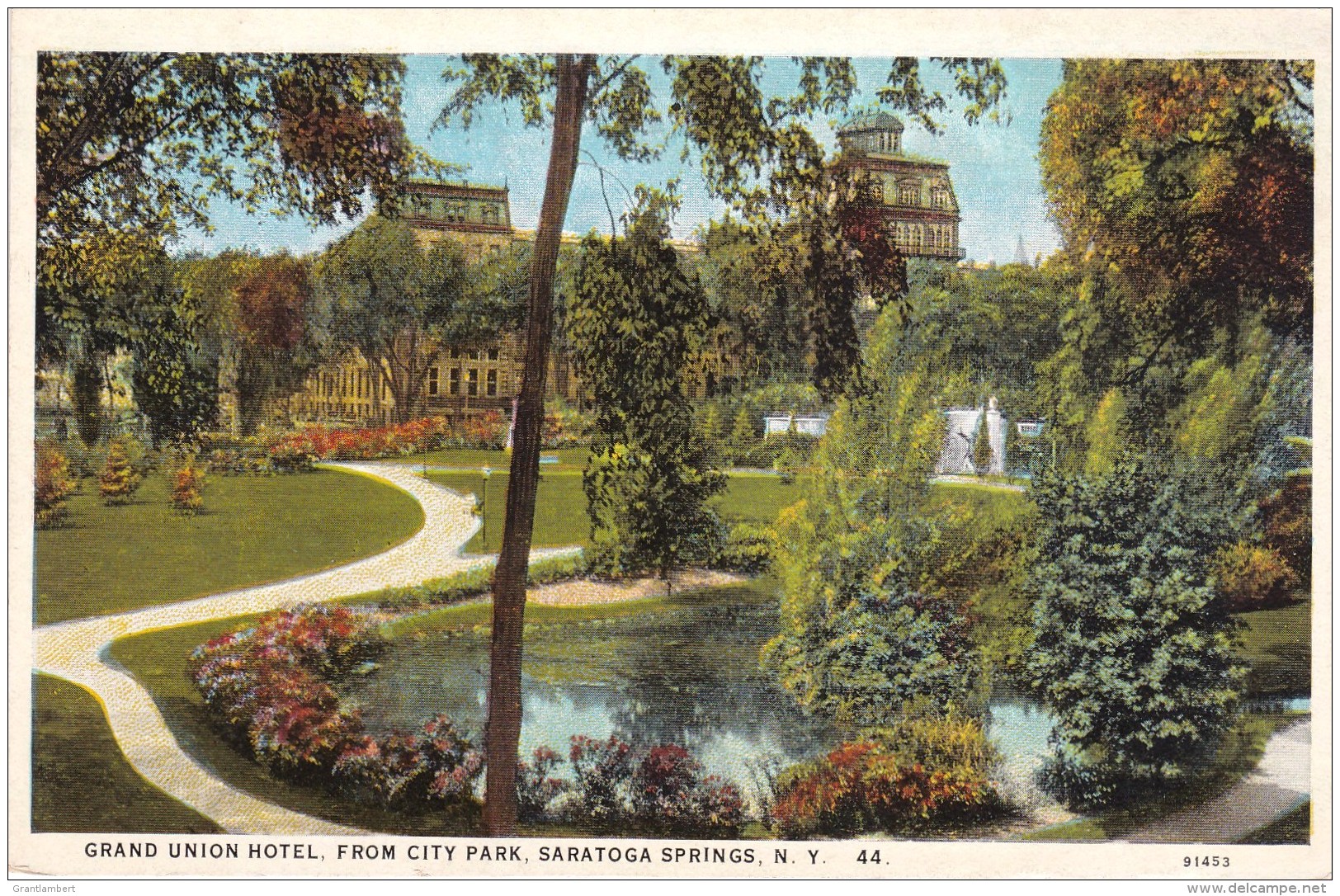 Grand Union Hotel From City Park, Saratoga Springs, New York, USA Vintage Unused - Saratoga Springs