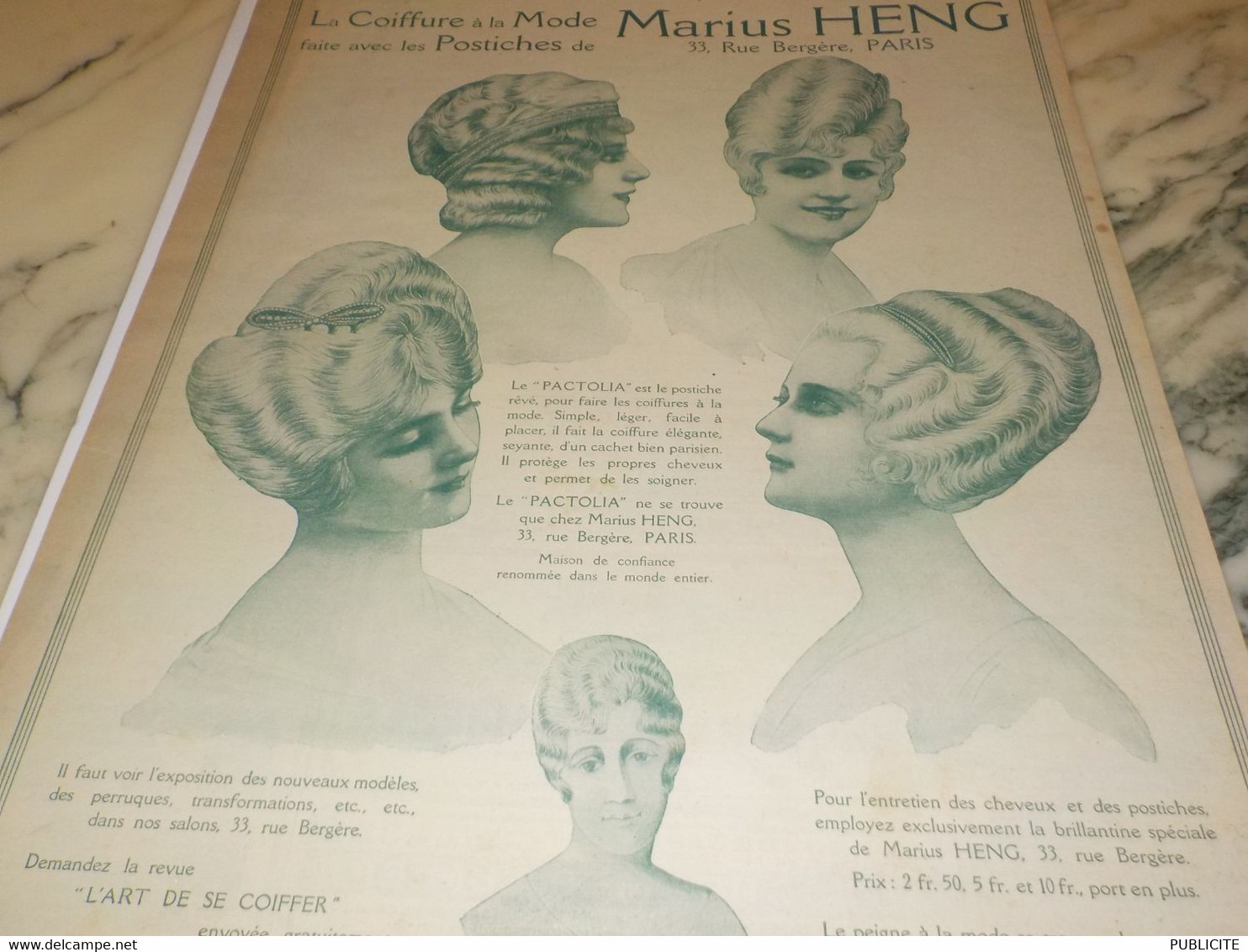 ANCIENNE PUBLICITE LES POSTICHES COIFFURE DE MARIUS HENG 1914 - Accessoires