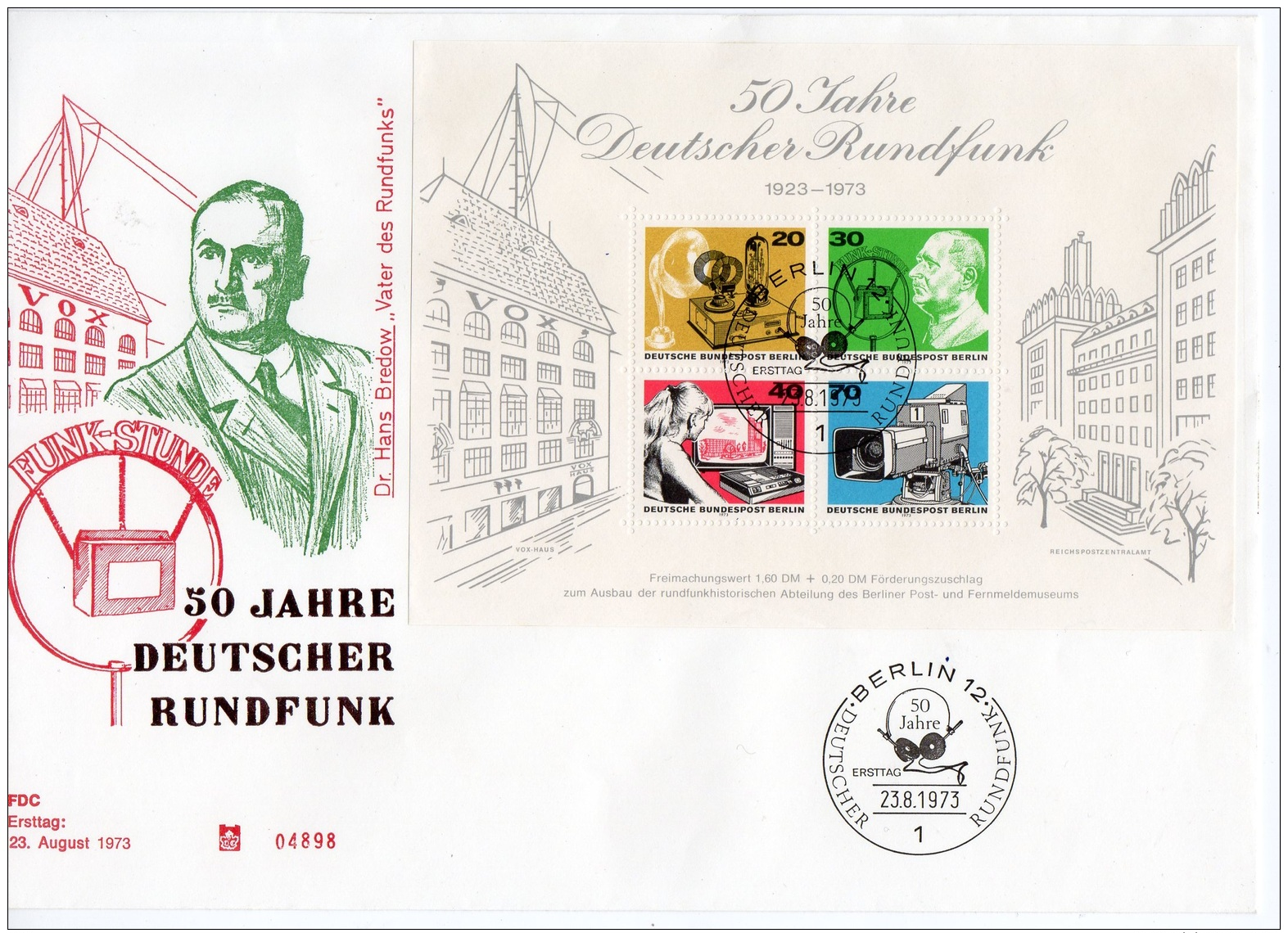 Berlin  FDC Block 4  50 Jahre Deutscher Rundfunk  ( 455 - 458 ) - Otros & Sin Clasificación