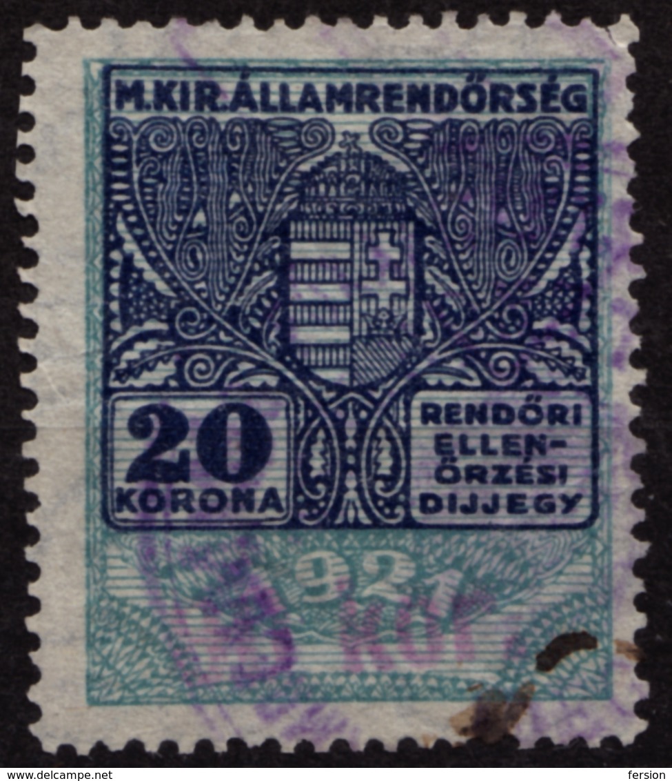 Red Number! - 1922 Hungary - POLICE Tax - Revenue Stamp - 80 K / 20 K - Overprint - Used - Revenue Stamps