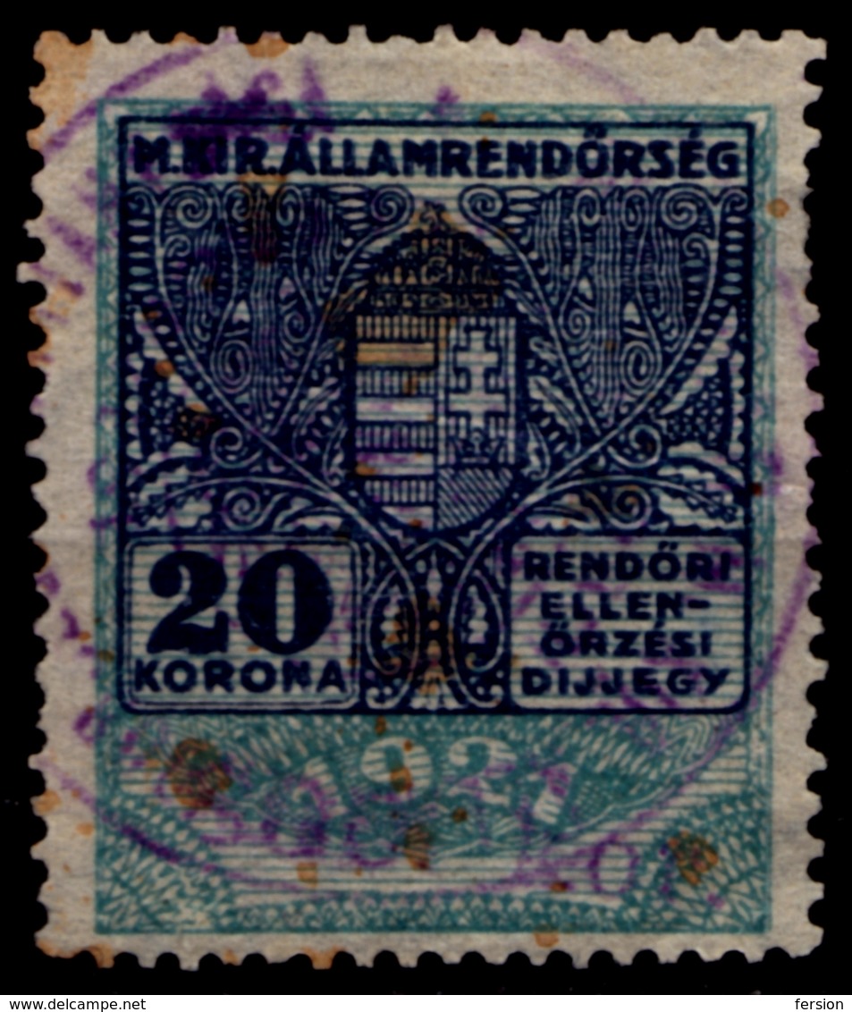 1923 Hungary - POLICE Tax - Revenue Stamp Tax - 600 K / 20 K - Overprint - Used - Revenue Stamps