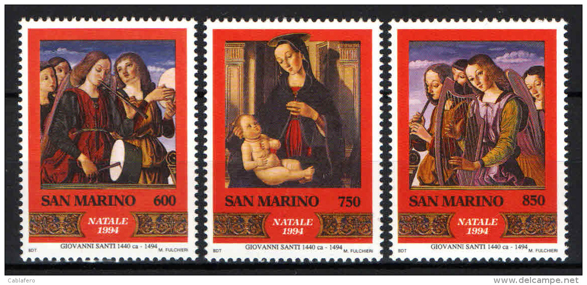 SAN MARINO - 1994 - NATALE: MADONNA CON BAMBINO IN TRONO E SANTI DI GIOVANNI SANTI -  MNH - Nuevos