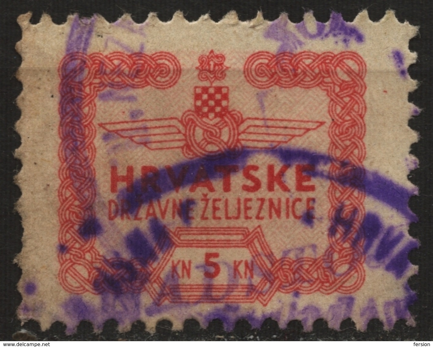 Train Railway 1941 Croatia NDH Ticket Stamp Tax Revenue LABEL CINDERELLA VIGNETTE - Used - 5 Kn - Trains