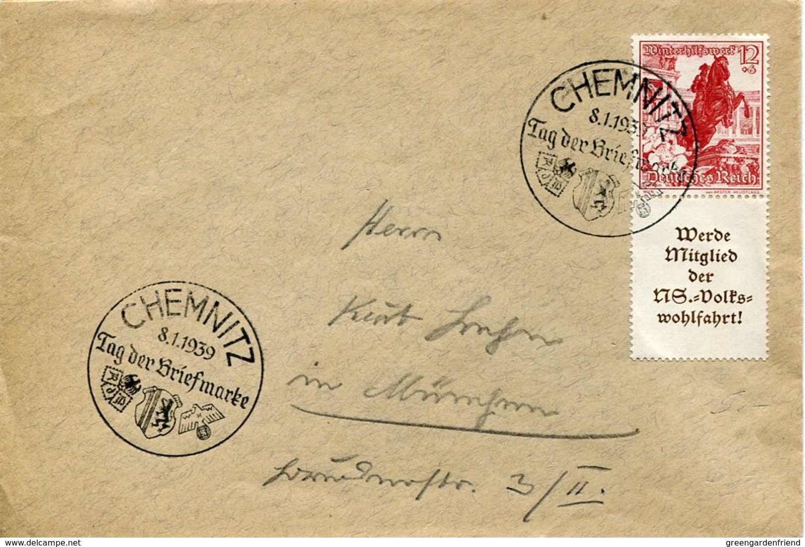 34600 Germany Reich, Special Postmark 1939 Chemnitz Tag Der Briefmarke, Circuled Cover - Covers & Documents