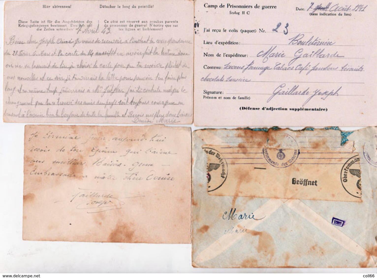 Ww2 Cartes Rares Stalag + 1 Cp-photo + 1 Lettre Avec Censure Allemande Gaillarde Bouleternère 66 A Lire A Voir Dos Scané - Weltkrieg 1939-45