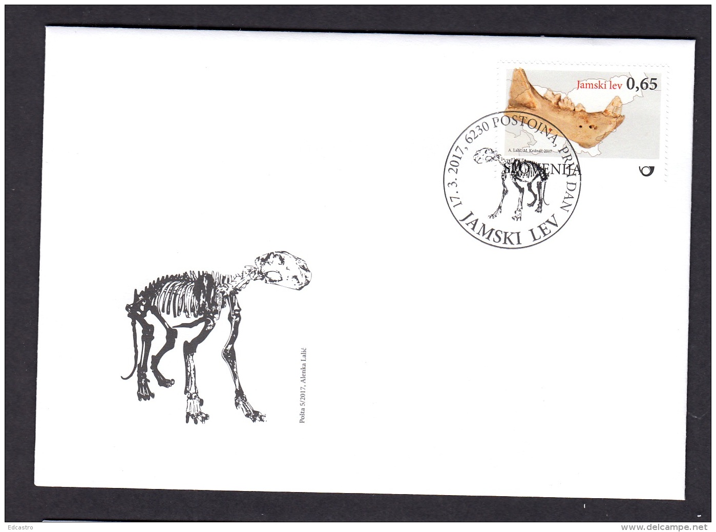 4.- SLOVENIA 2017  FDC Fossil Mammals In Slovenia- Cave Lion - Arqueología