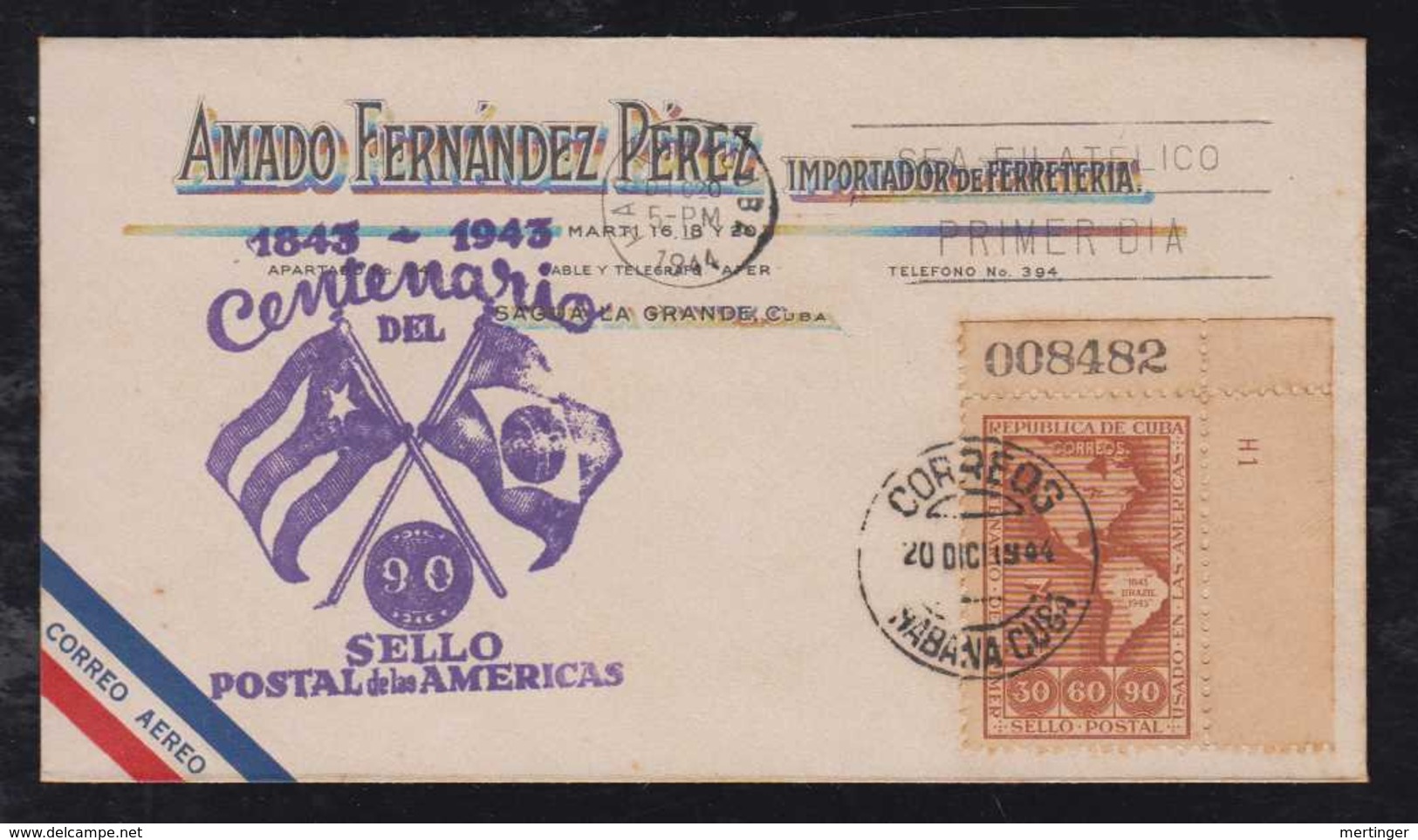 Kuba Cuba 1943 FDC Cover OLHO DE BOI Stamp Corner - Lettres & Documents