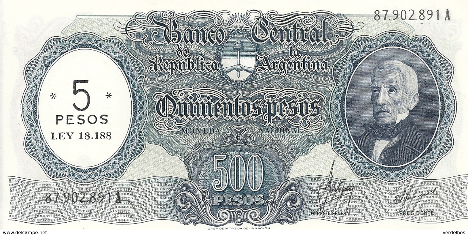 ARGENTINE 5 PESOS ND1969-71 AUNC P 283 - Argentine