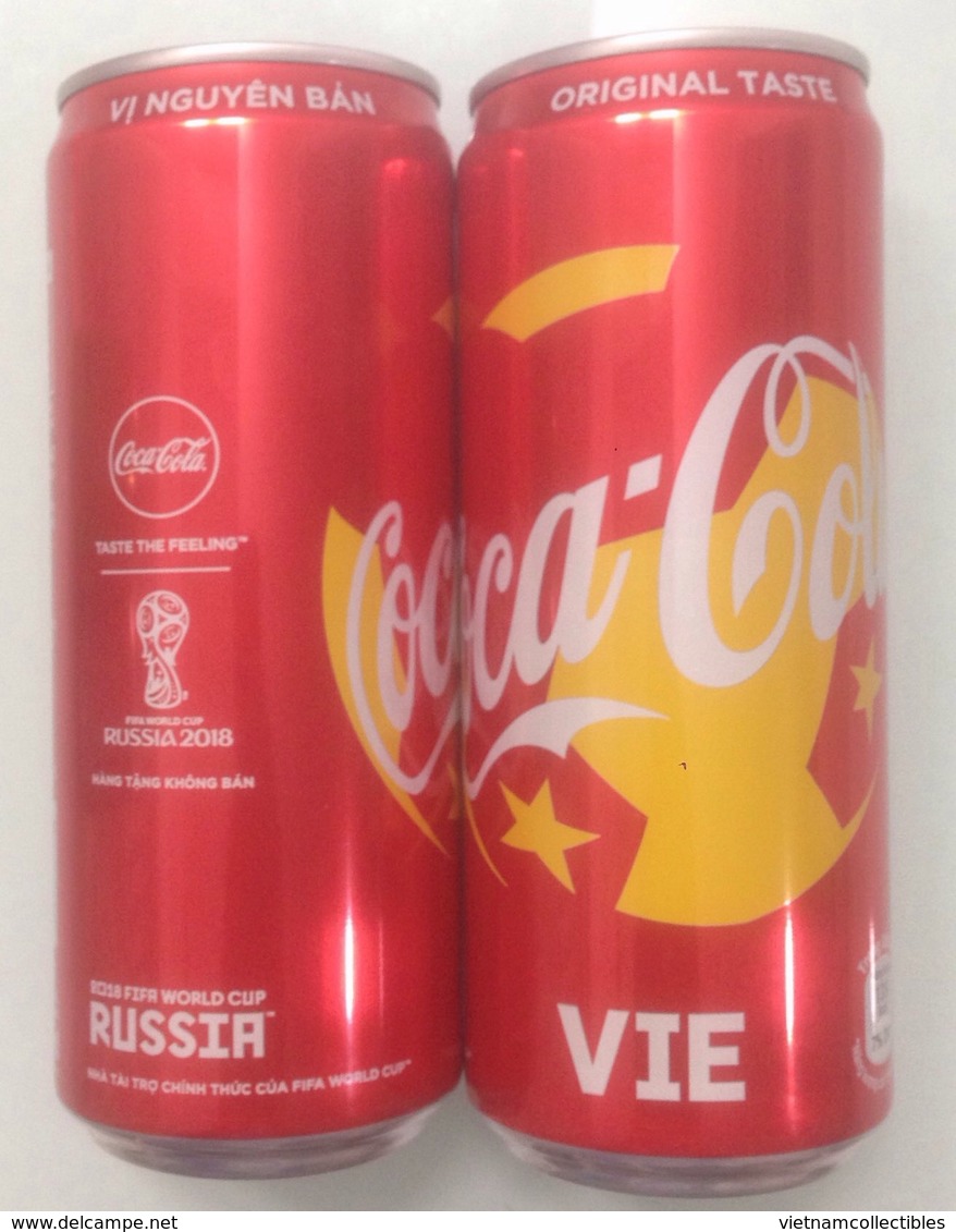 A Can Of Vietnam Viet Nam Coca Cola 330ml : FOOTBALL WORLD CUP FIFA 2018 / Opened By 2 Holes - Latas