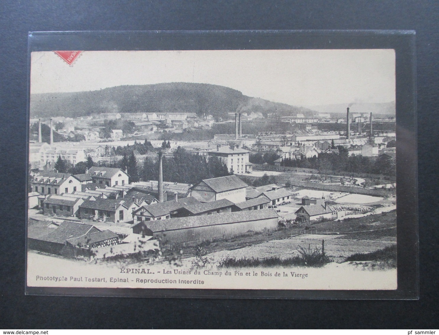 AK Elsass 1913 Frankreich Epinal Les Usines Du Champ Du Pin Et Le Bois De La Vierge. Phototyple Paul Testart Nach Lodz - Elsass