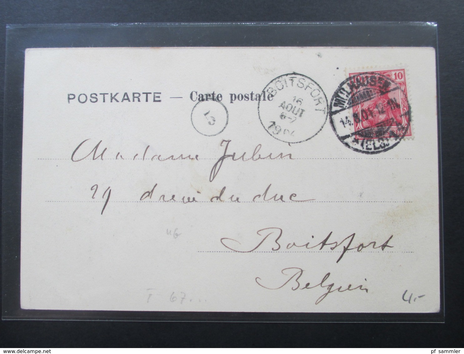 AK Elsass 1904 Mülhausen - Mulhouse Neue Post Nouvelle Poste. Nach Boitsfort Belgien - Elsass