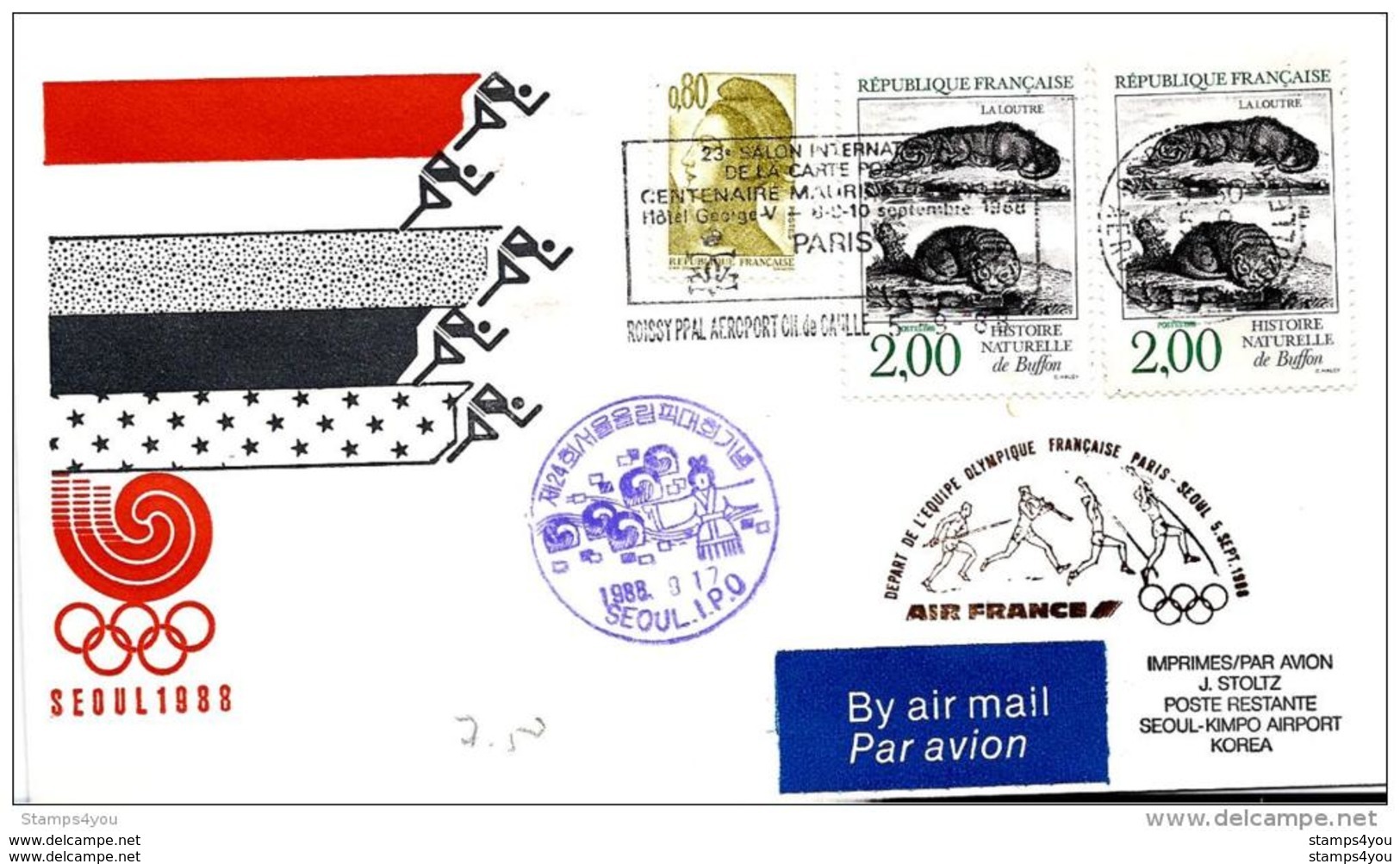 118 - 19 - Enveloppe  Vol Air France Paris-Seoul - Départ De L'équipe Olympique Française 1988 - Ete 1988: Séoul
