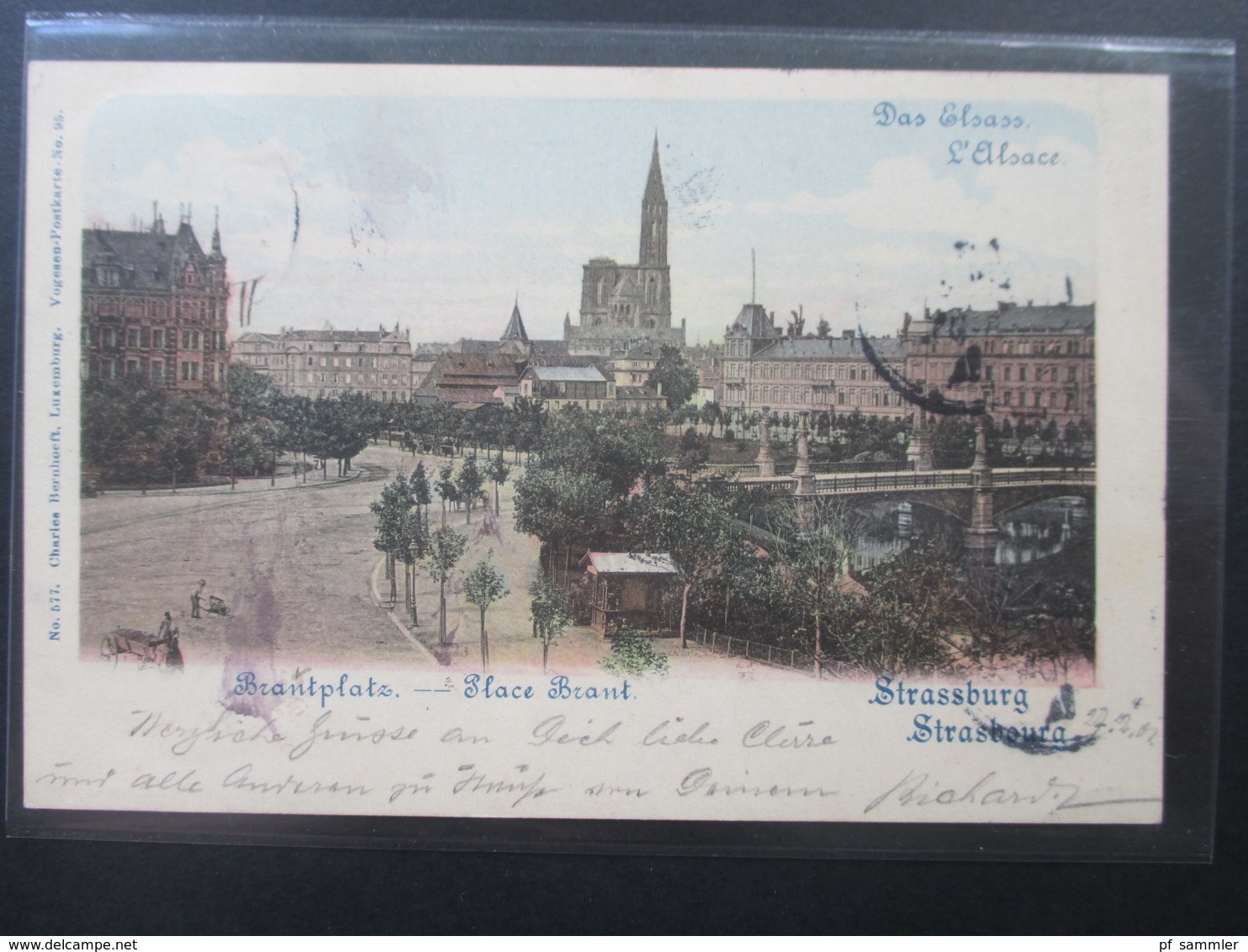 AK Elsass 1901 Das Elsass Strassburg Brantplatz - Place Brant. Charles Bernhoeft Luxemburg - Elsass