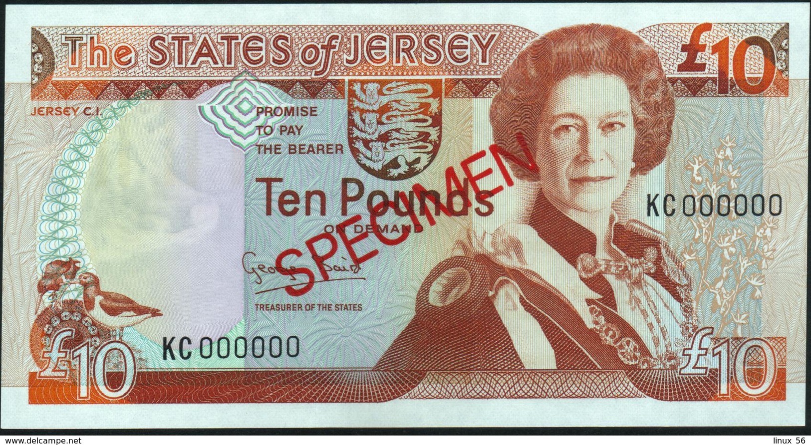 JERSEY - 10 Pounds Nd.(1993) SPECIMEN {sign. George Baird} UNC P.22 S - Jersey