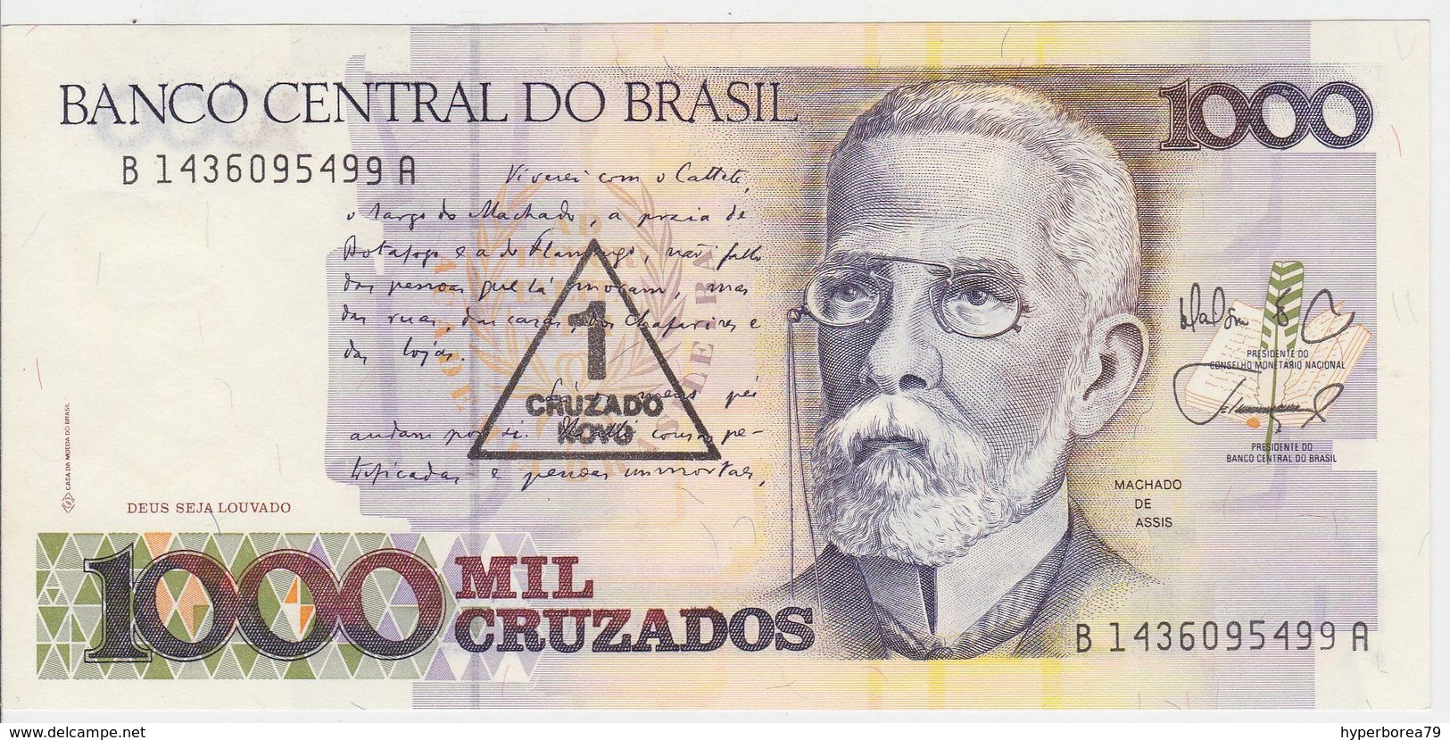 Brazil P 216 - 1 Cruzado Novo OVPT 1989 - UNC - Brazil