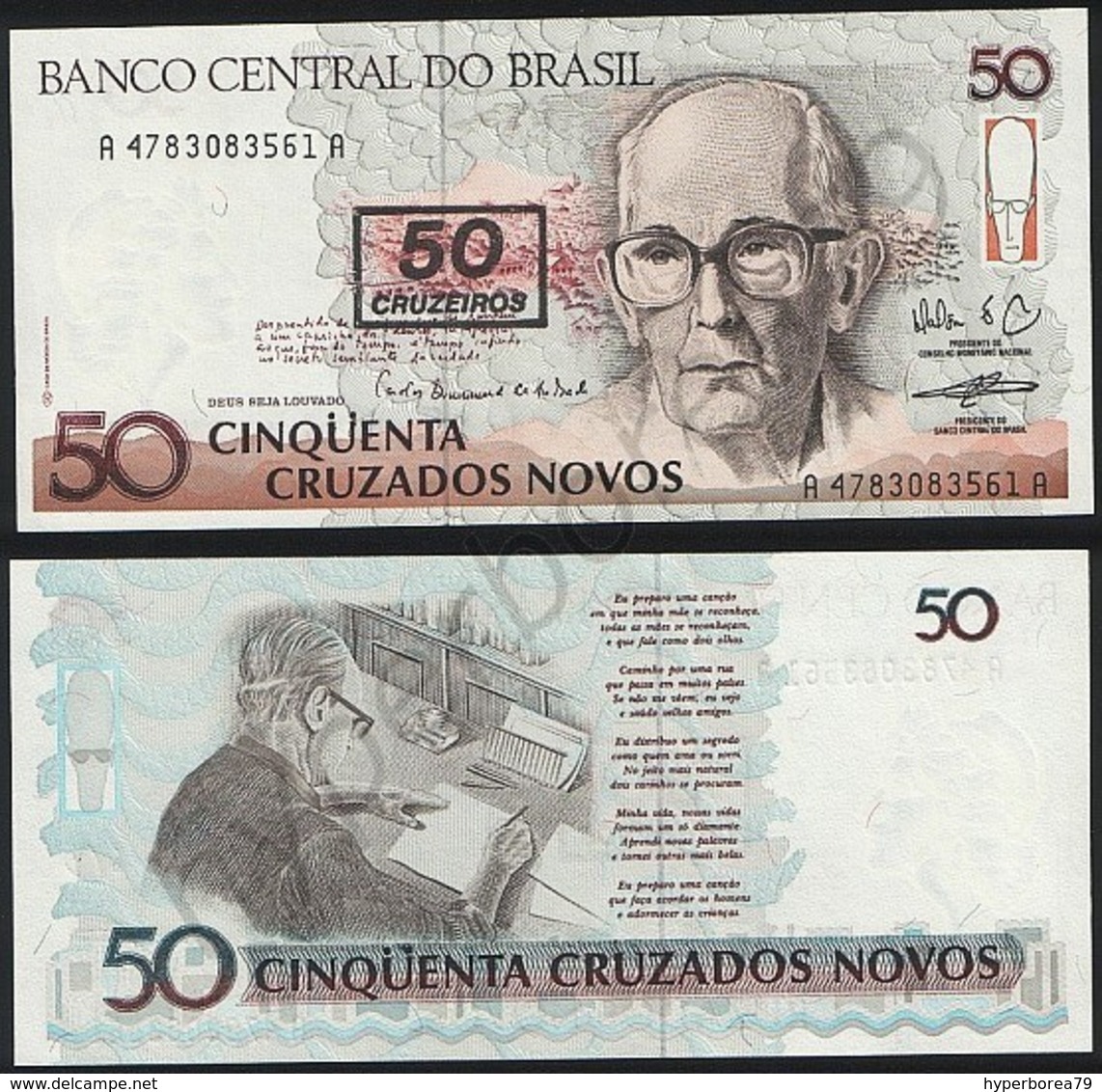 Brazil P 223 - 50 Cruzeiros OVPT 1990 - UNC - Brasile