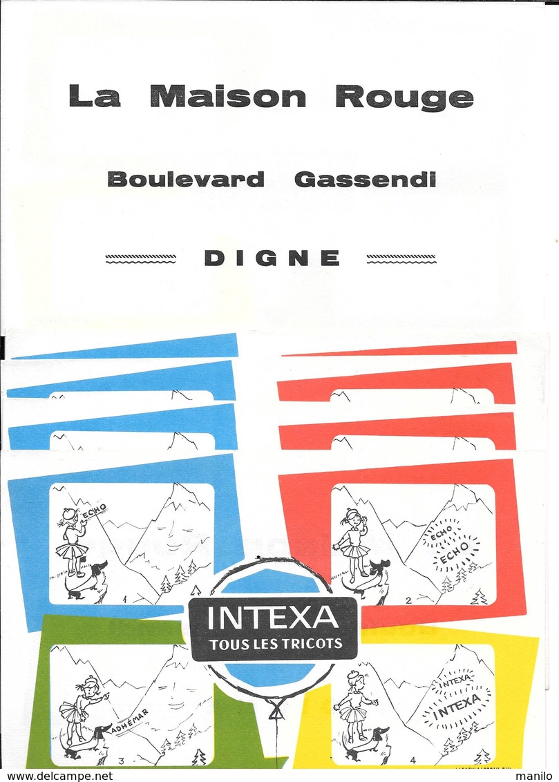 5 Buvards TEXTILE - INTEXA TOUS LES TRICOTS -LA MAISON ROUGE Boulevard Gassendi  à DIGNE (Basses-Alpes)  LACROIX LEBEAU - Textilos & Vestidos