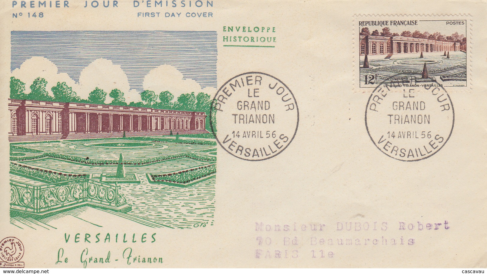 Enveloppe  FDC  1er  Jour   FRANCE   Le  GRAND   TRIANON   VERSAILLES   1956 - 1950-1959