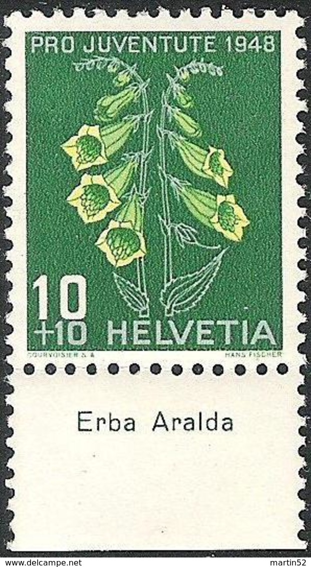 Schweiz Suisse Svizzera 1948: Pro Juventute  Zu 126 Mi 515 Yv 468 ** MNH & Tab "Erba Aralda" (SBK CHF 4.20) - Toxic Plants