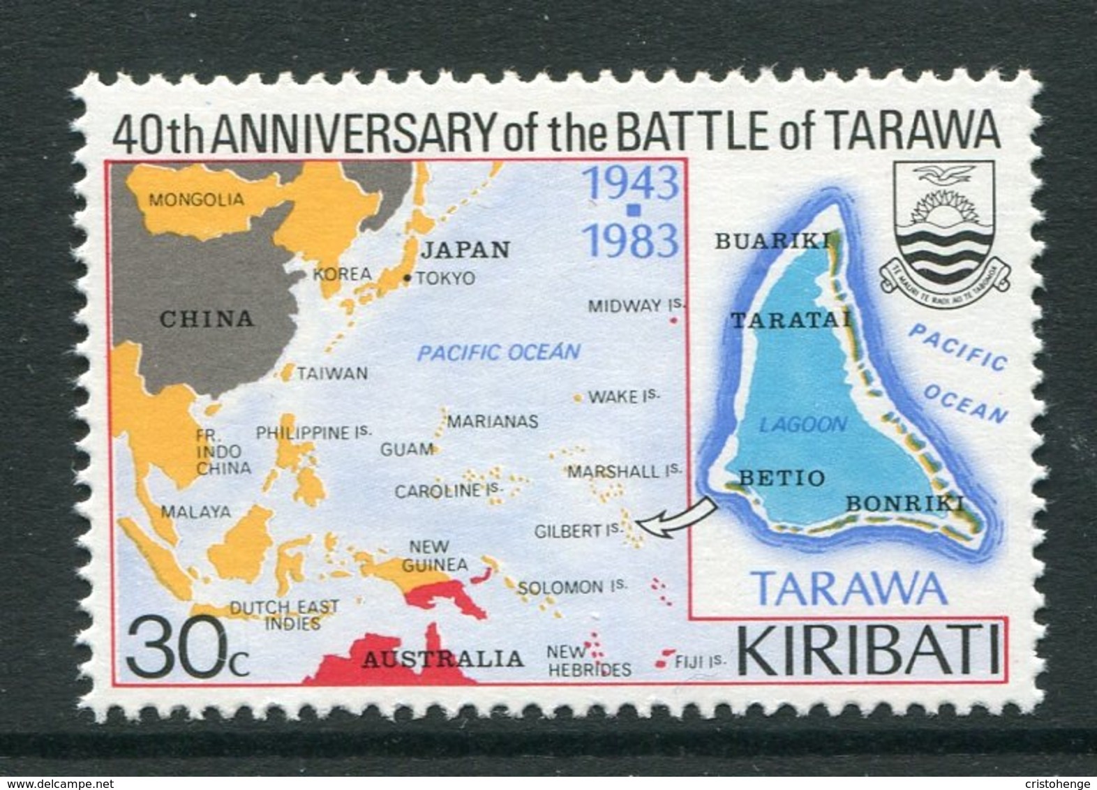 Kiribati 1983 40th Anniversary Of Battle Of Tarawa - 30c Value - Wmk. Reading Upwards - MNH (SG 211w) - Kiribati (1979-...)