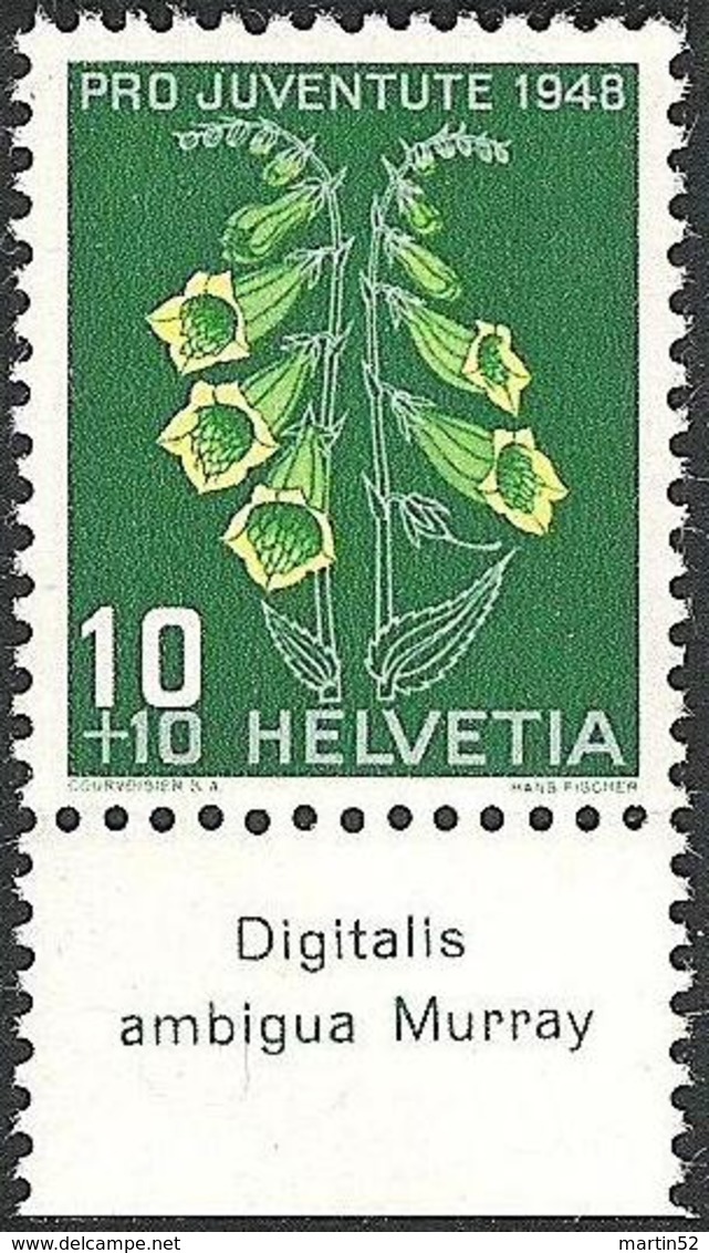 Schweiz Suisse Svizzera 1948: Pro Juventute  Zu 126 Mi 515 Yv 468 ** MNH & Tab "Digitalis Ambigua Murray" (SBK CHF 4.20) - Toxic Plants