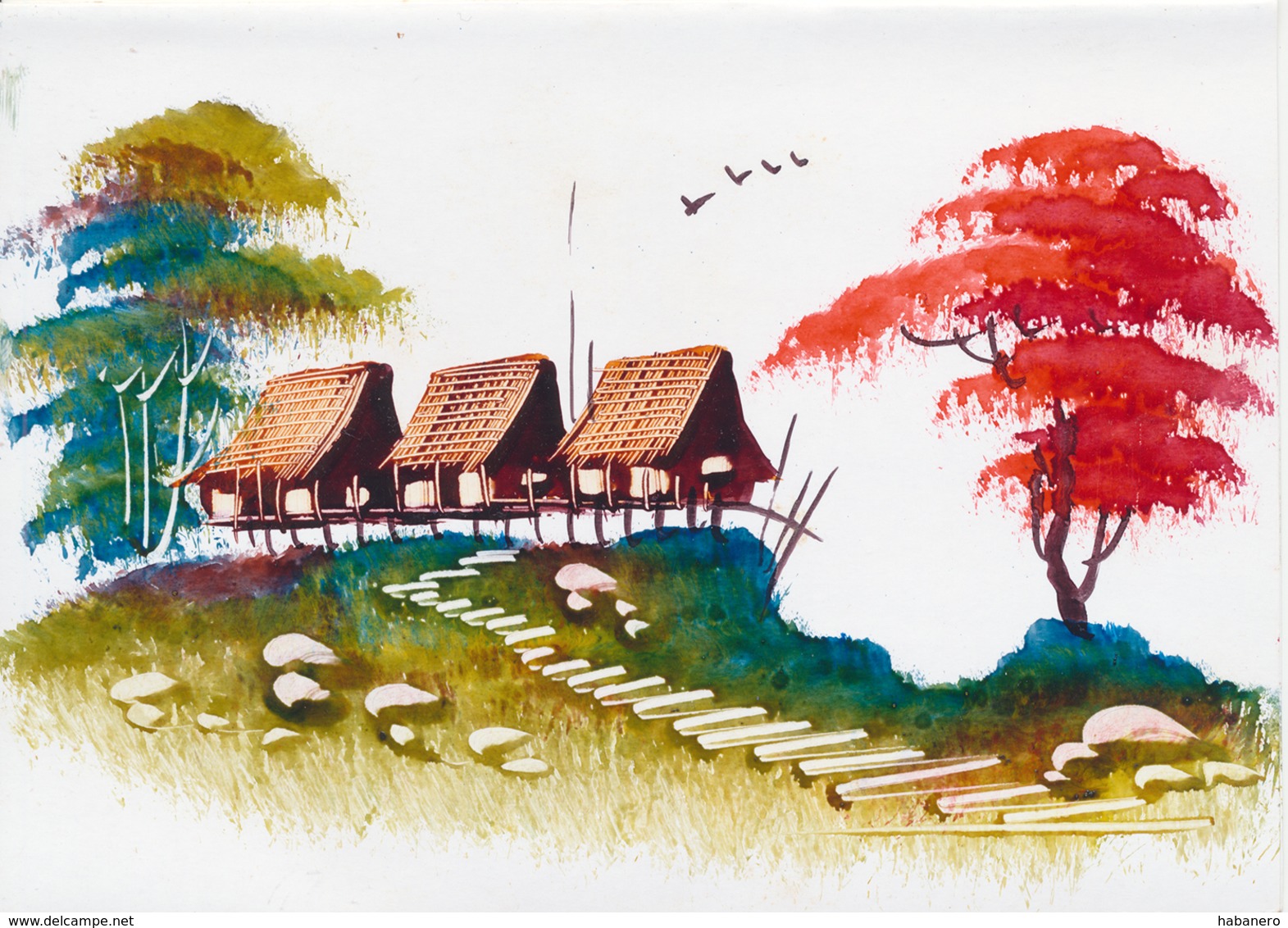 11 Pcs Of Vietnamese Handpainted Miniatyre Paintings On Fold-out Paper - Art Oriental