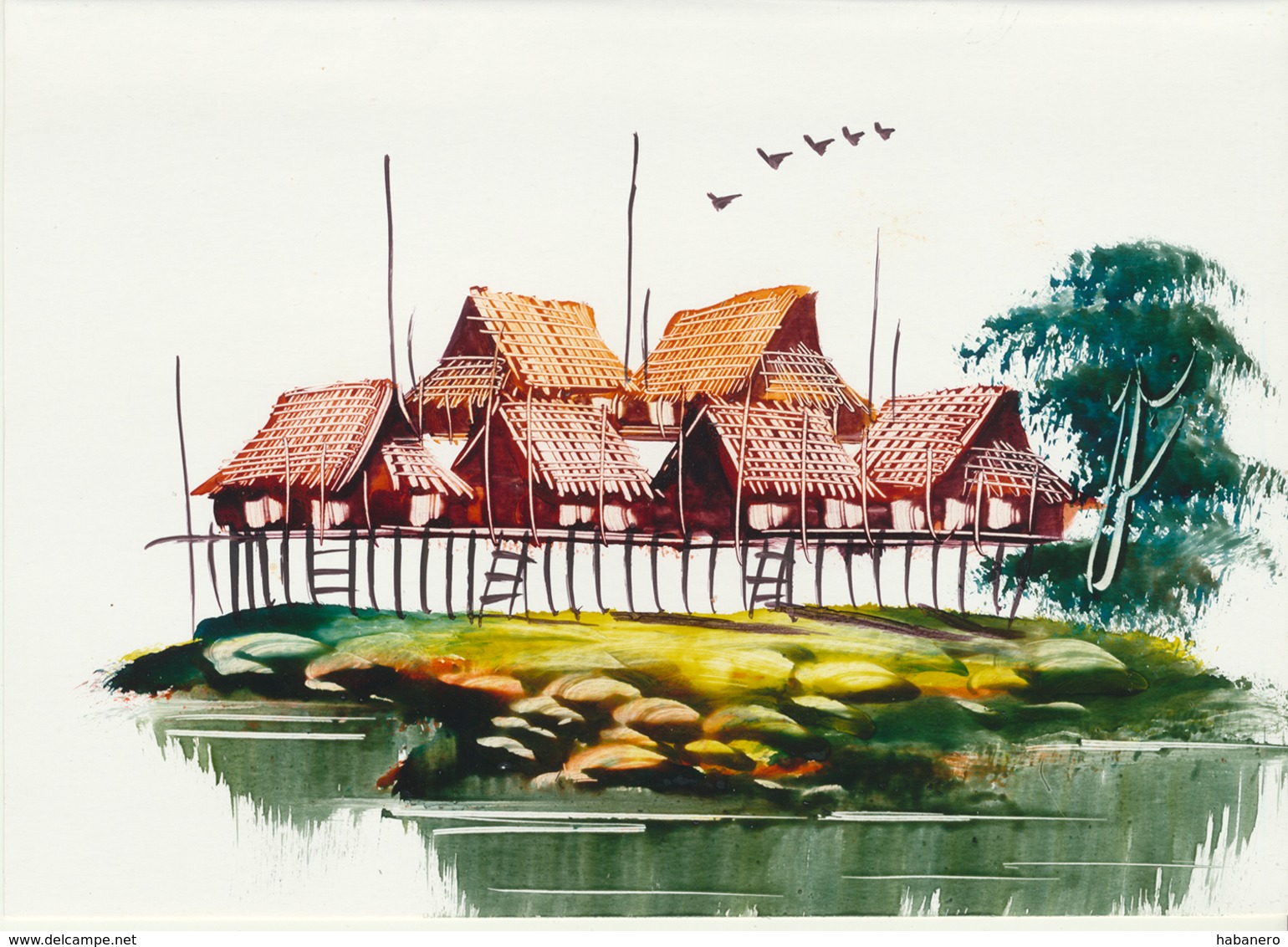 11 pcs of Vietnamese Handpainted Miniatyre Paintings on Fold-out Paper
