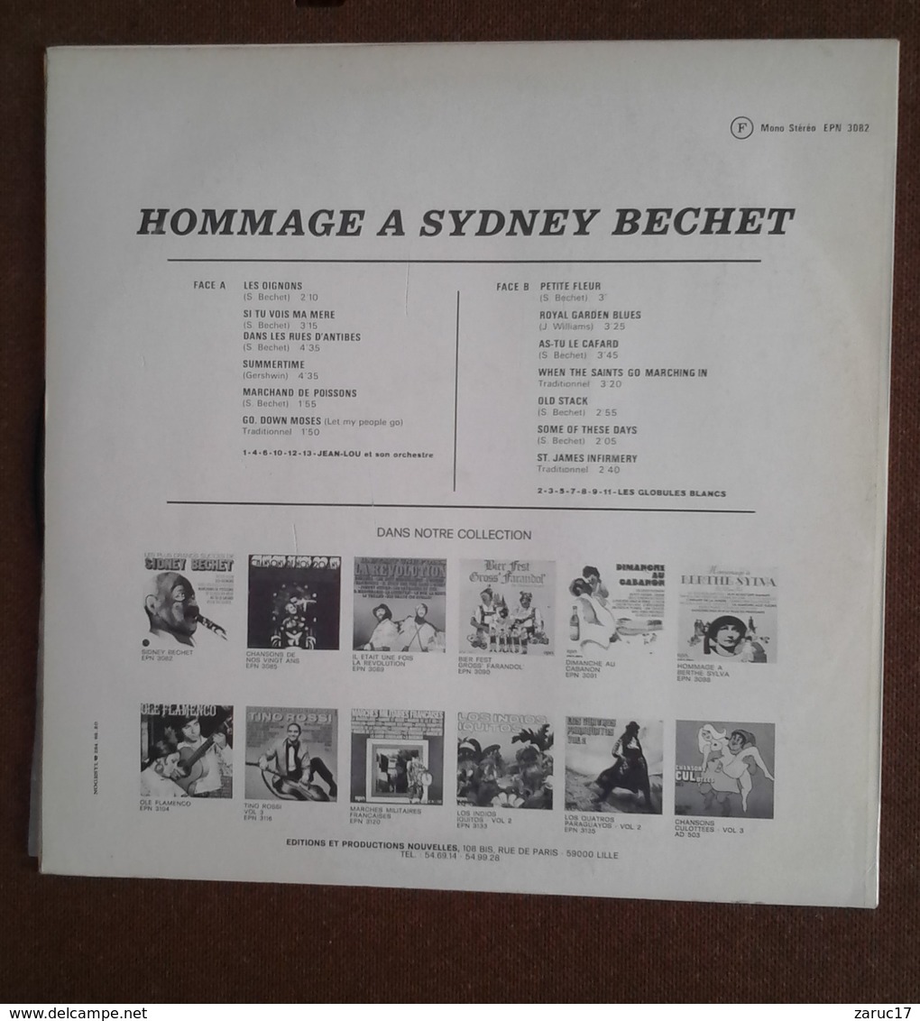 DISQUE VINYLE MONO STEREO EPN 33 TOURS SIDNEY BECHET LES PLUS GRANS SUCCES PETITE FLEUR LES OIGNONS DANS RUES D ANTIBES - Blues