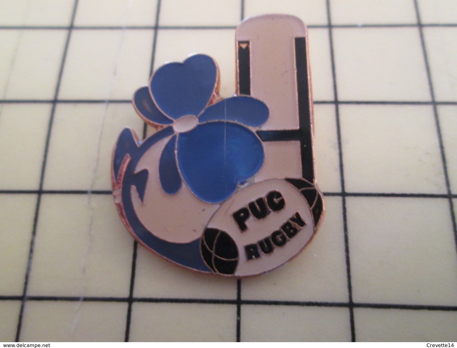 815b : Pin's Pins / RARE & BELLE QUALITE / THEME : SPORTS / RUGBY CLUB PUC BALLON OVALE FLEUR BLEUE - Rugby