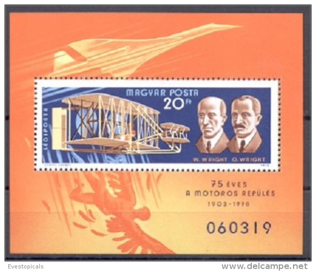 HUNGARY, 75 ANNIV. AVIATION WRIGHT BROS/CONCORDE, S.S. - Blocs-feuillets