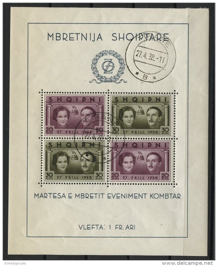 ALBANIA, SOUVENIR SHEET WEDDING 1938 VFU - Albanie