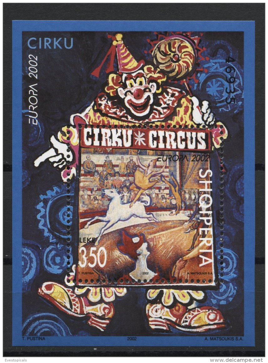 ALBANIA, EUROPA 2002 Circus, MINT NEVER HINGED SOUVENIR SHEET - Albanie