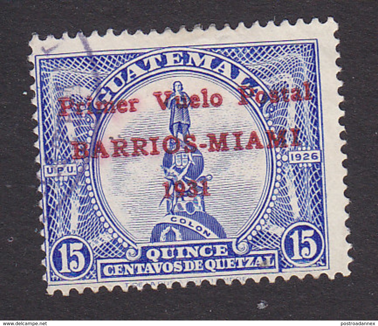 Guatemala, Scott #C19, Used, Monument To Columbus Overprinted, Issued 1931 - Guatemala