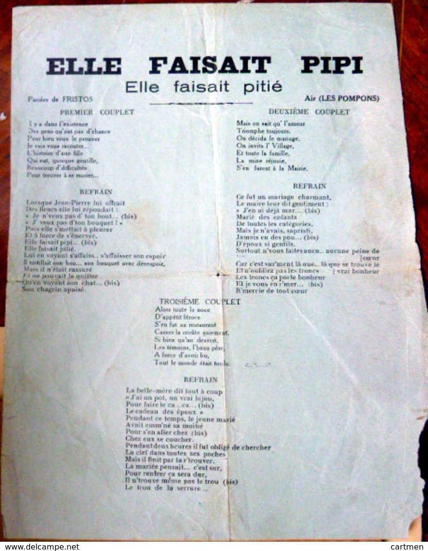 EROTISME GALANTERIES CHANSONS EROTIQUES ET LESTES DE 1900  MA SAUCISSE ELLE FAISAIT PIPI  MON PIED - Partituren