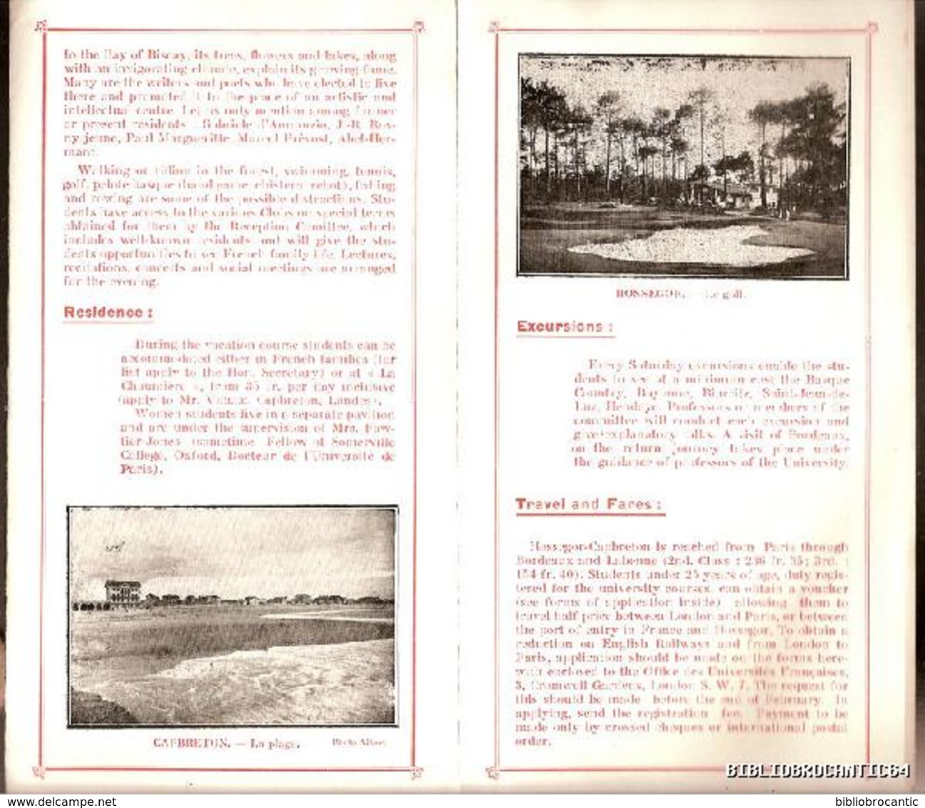 FACULTY OF ARTS *EASTER VACATION COURSE* March & April 1931 < CAPBRETON-HOSSEGOR (FRANCE) - Autres & Non Classés