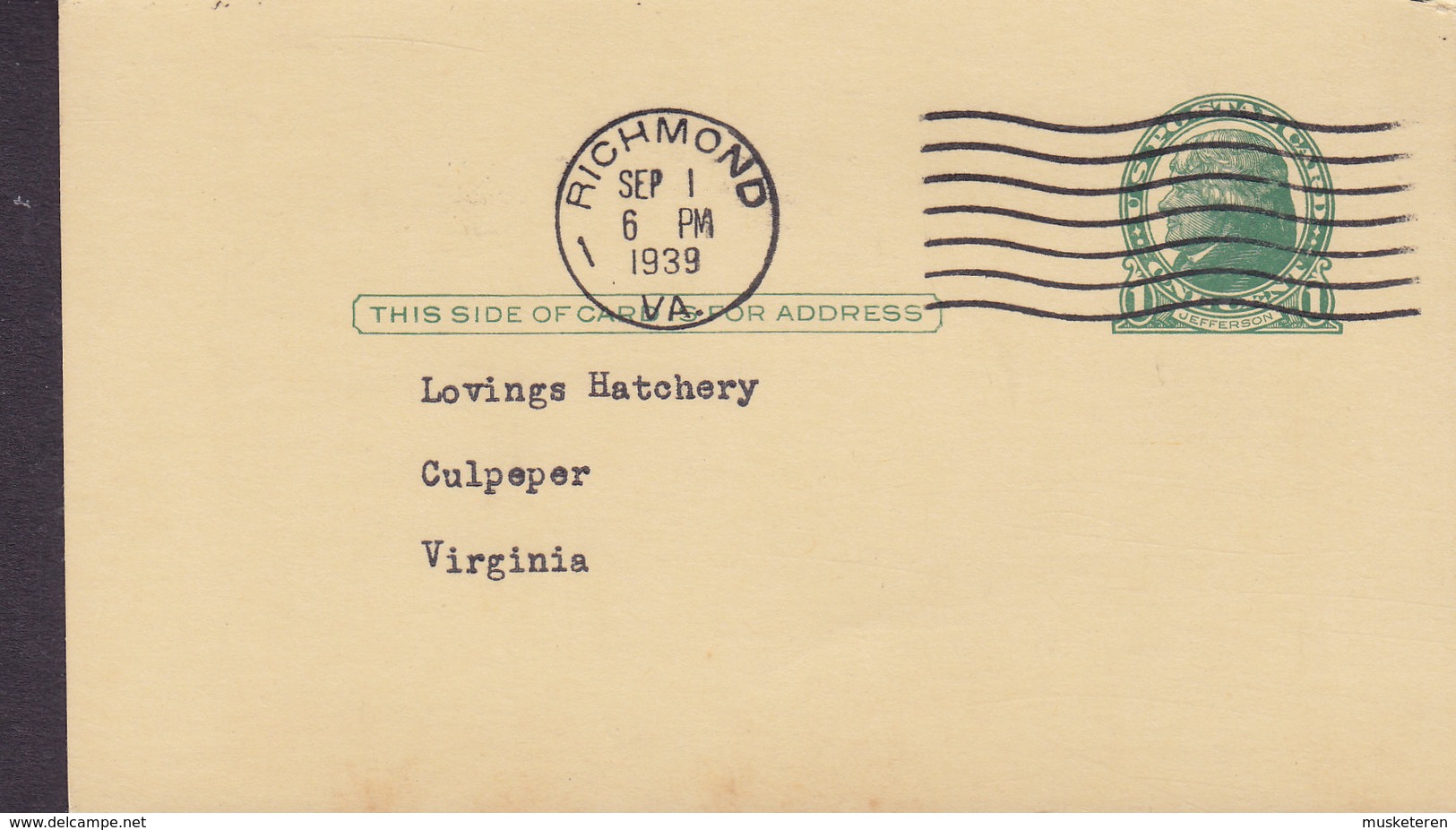 United States Postal Stationery Ganzsache Entier RICHMOND Va. 1939 CULPEPPER (2 Scans) - 1921-40