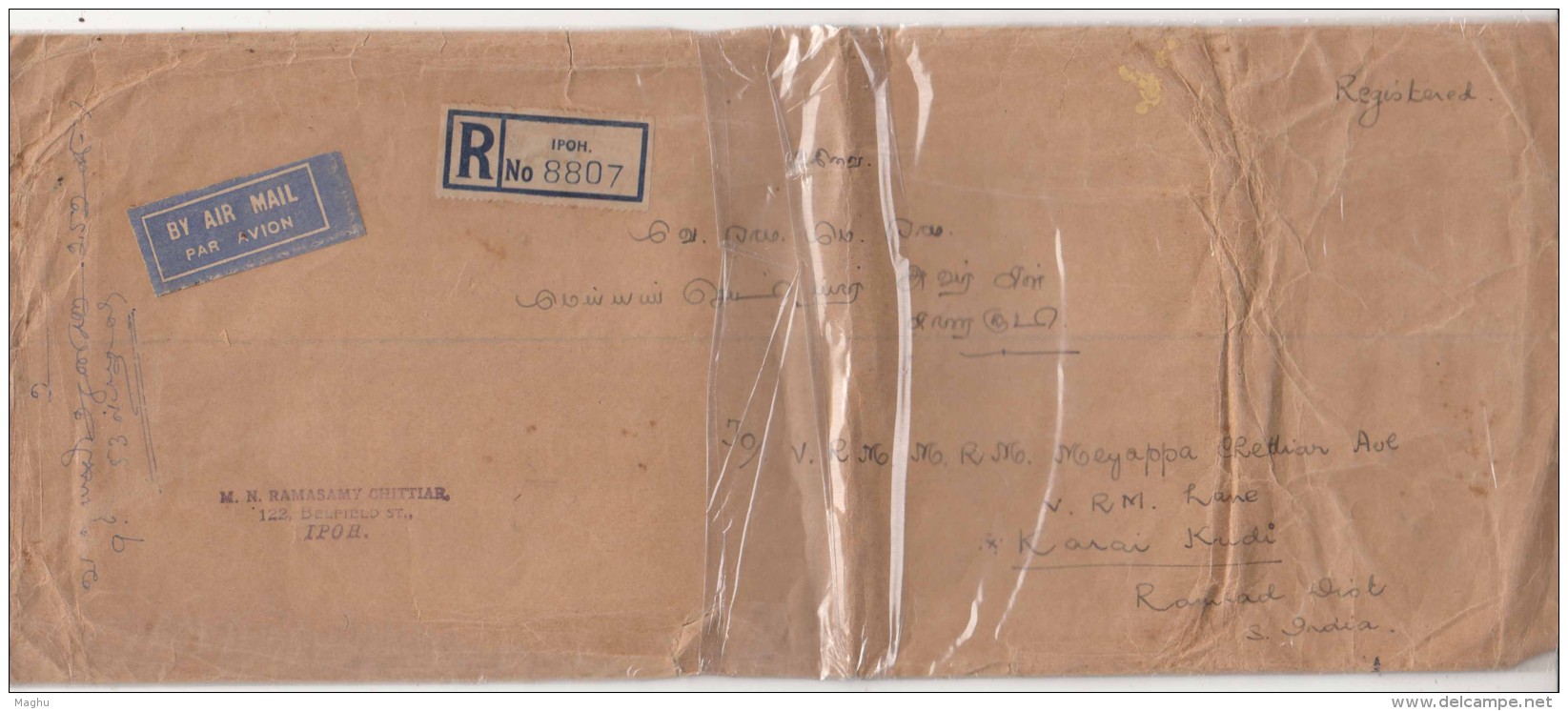 Long Registered Airmail Cover From Ipoh Perak 1953 Used - Perak