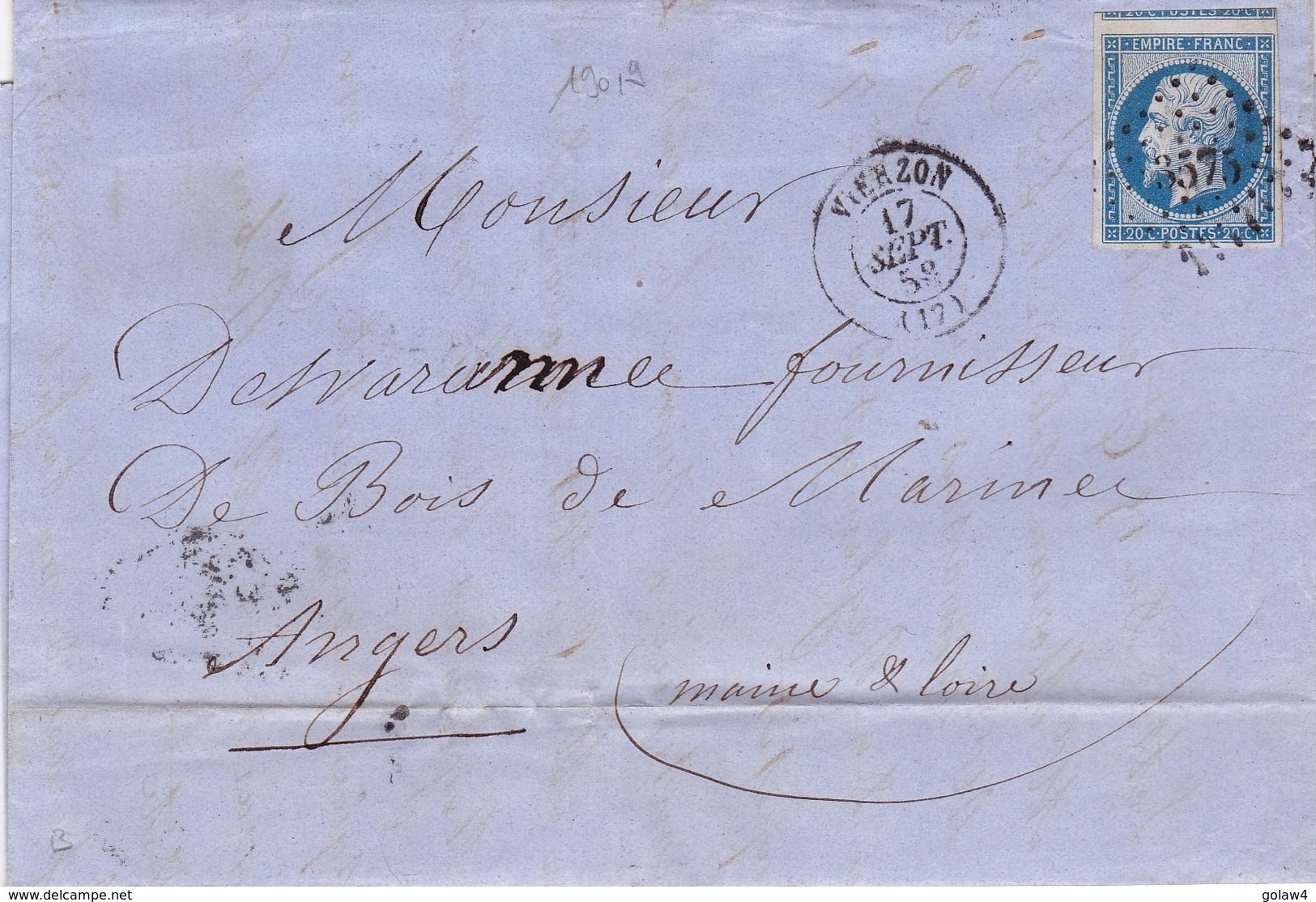 19019# CHER LETTRE Obl PC + VIERZON 1858 T15 - 1849-1876: Période Classique